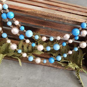 Avon Blue Beaded Triple Layer Necklace